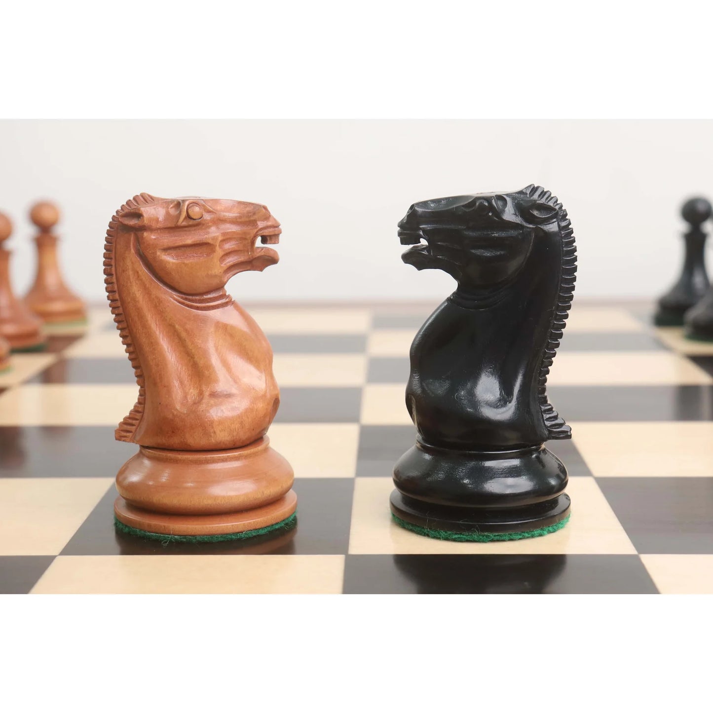 1849 Cooke Type Staunton Chess Set- Chess Pieces Only- Ebony Wood & Antiqued Boxwood - 4.3" King