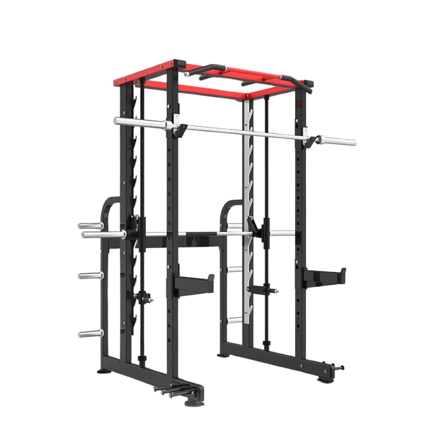 Power squat rack with smith machine PRS-201, Adjustable Bench AB-201, 7Ft Olympic Barbell & Olympic Rubber coated plates for Semi commercial Workout or Home Gym