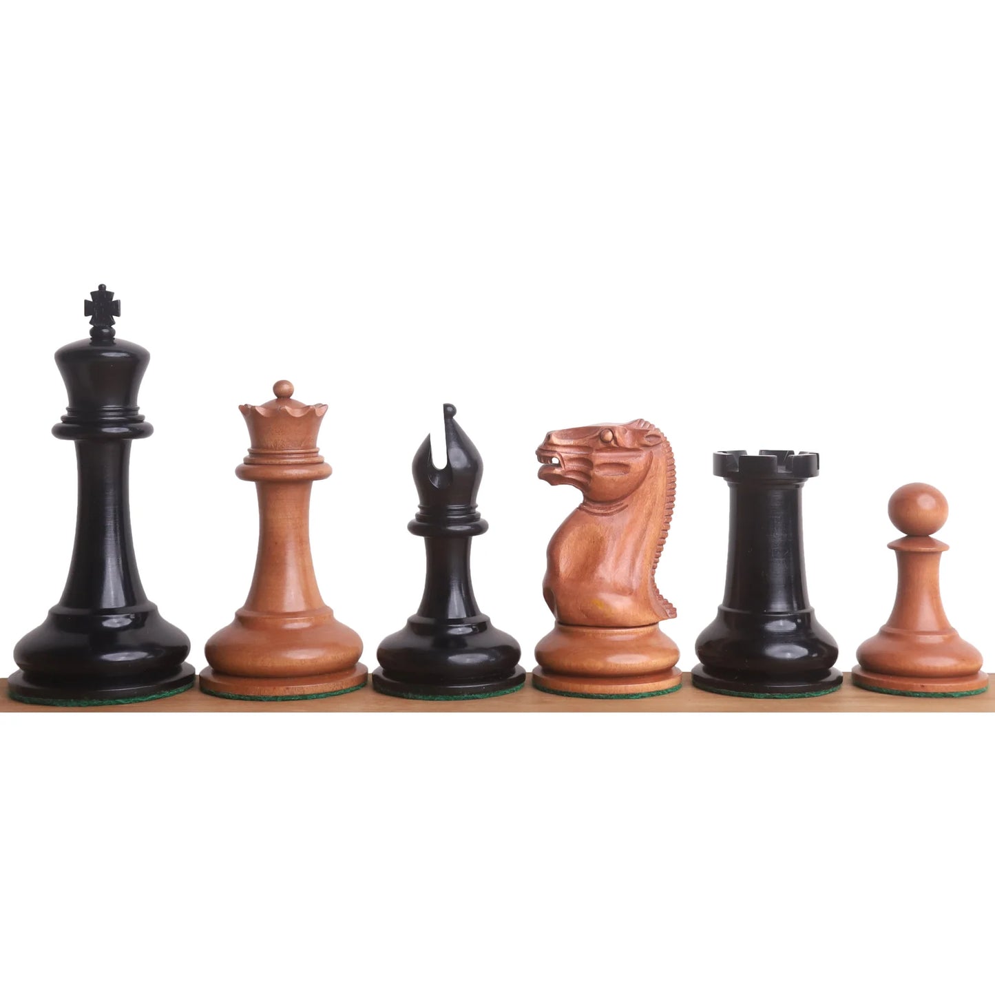 1849 Cooke Type Staunton Chess Set- Chess Pieces Only- Ebony Wood & Antiqued Boxwood - 4.3" King