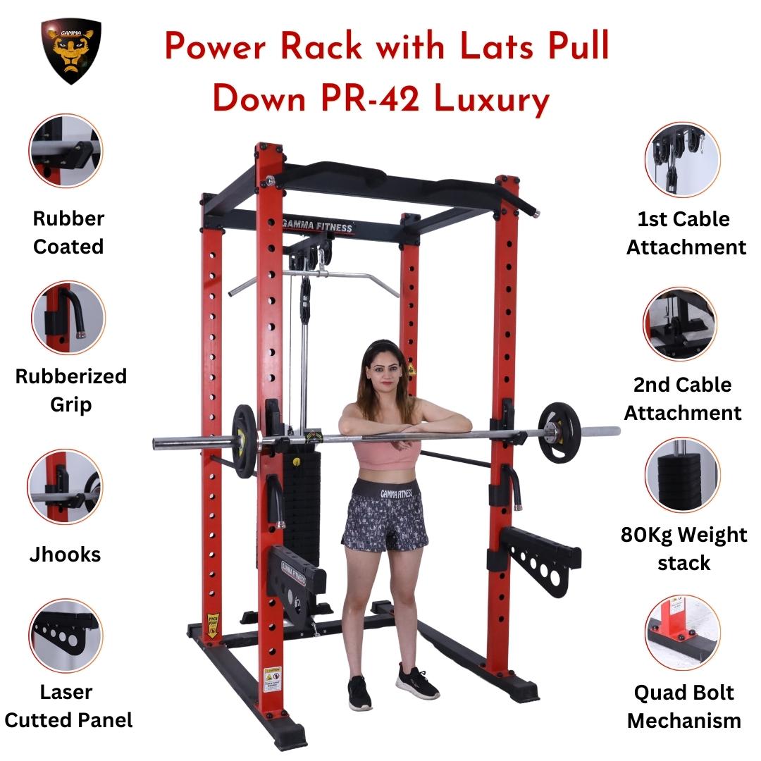 Power Squat Rack PR-42 Lx With Lats Pull Down & Rowing Commercial Made With Latest Laser Cut Technology For Commercial Gym or Home Gym Setup