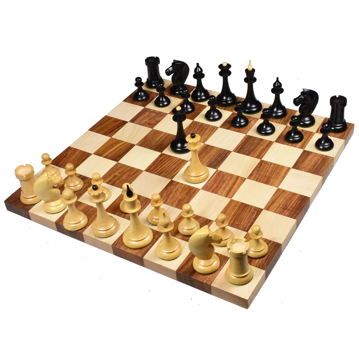 1950's Soviet Latvian Reproduced Chess Set - Chess Pieces Only- Ebonised Boxwood - 4"