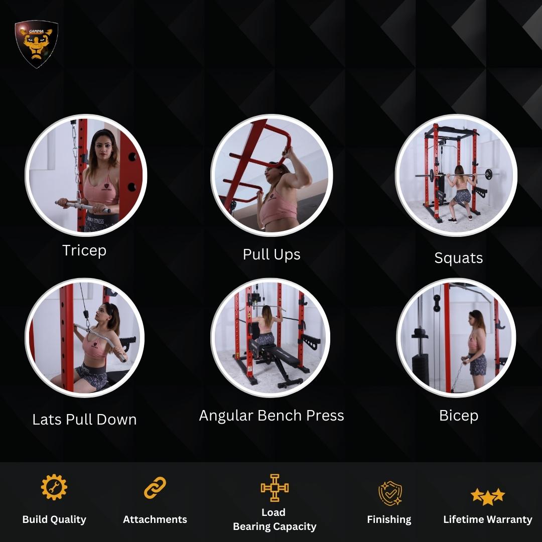 Power Squat Rack PR-42 Lx With Lats Pull Down & Rowing Commercial Made With Latest Laser Cut Technology For Commercial Gym or Home Gym Setup
