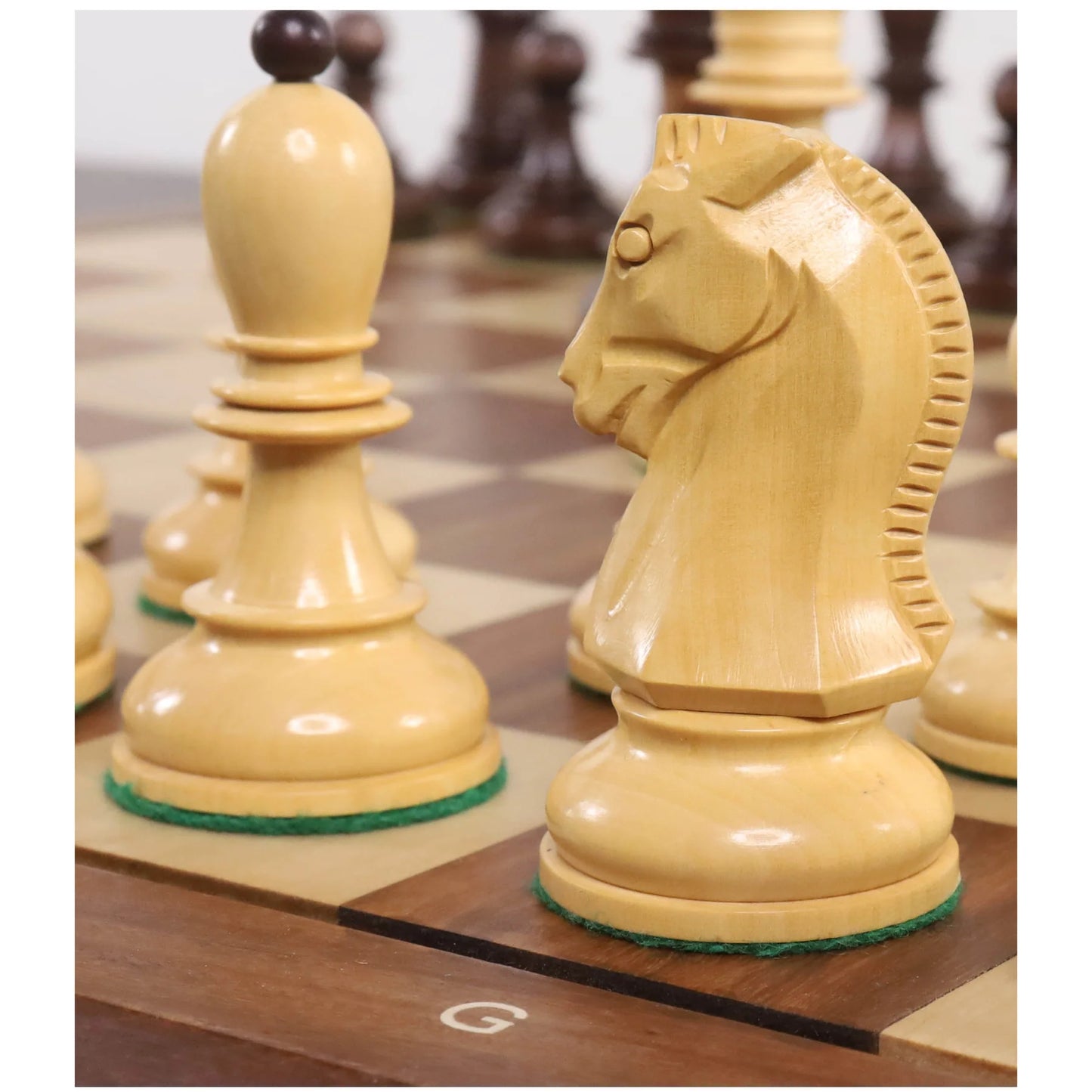 1950s' Fischer Dubrovnik Chess Set - Chess Pieces Only - Unweighted Base - Mahogany Stained Boxwood