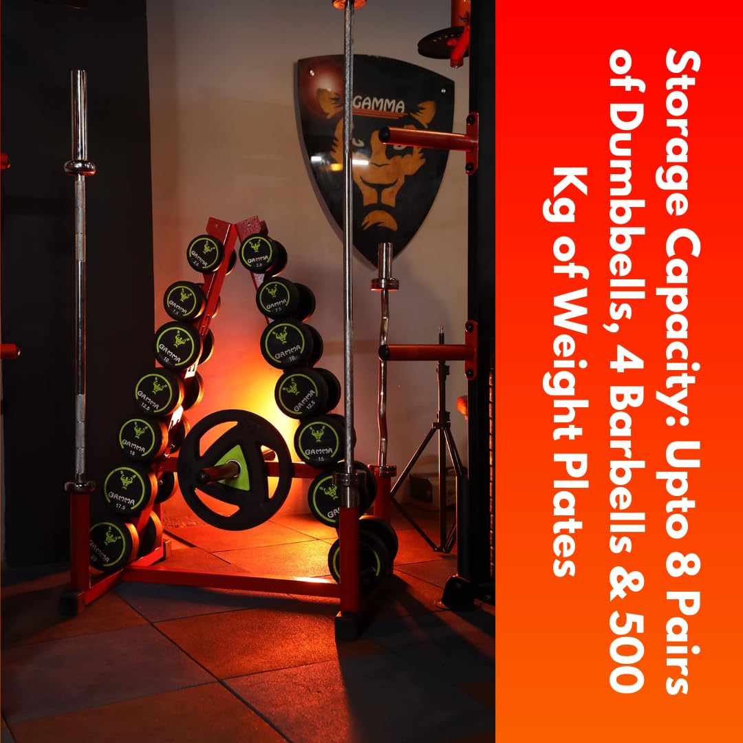 Gamma Fitness 3 in 1 Multi Dumbbell Rack, Weight Plate Rack & Gym Barbell Rack For Commercial & Home Gym Purpose | Multi Storage Gym Rack MR-888
