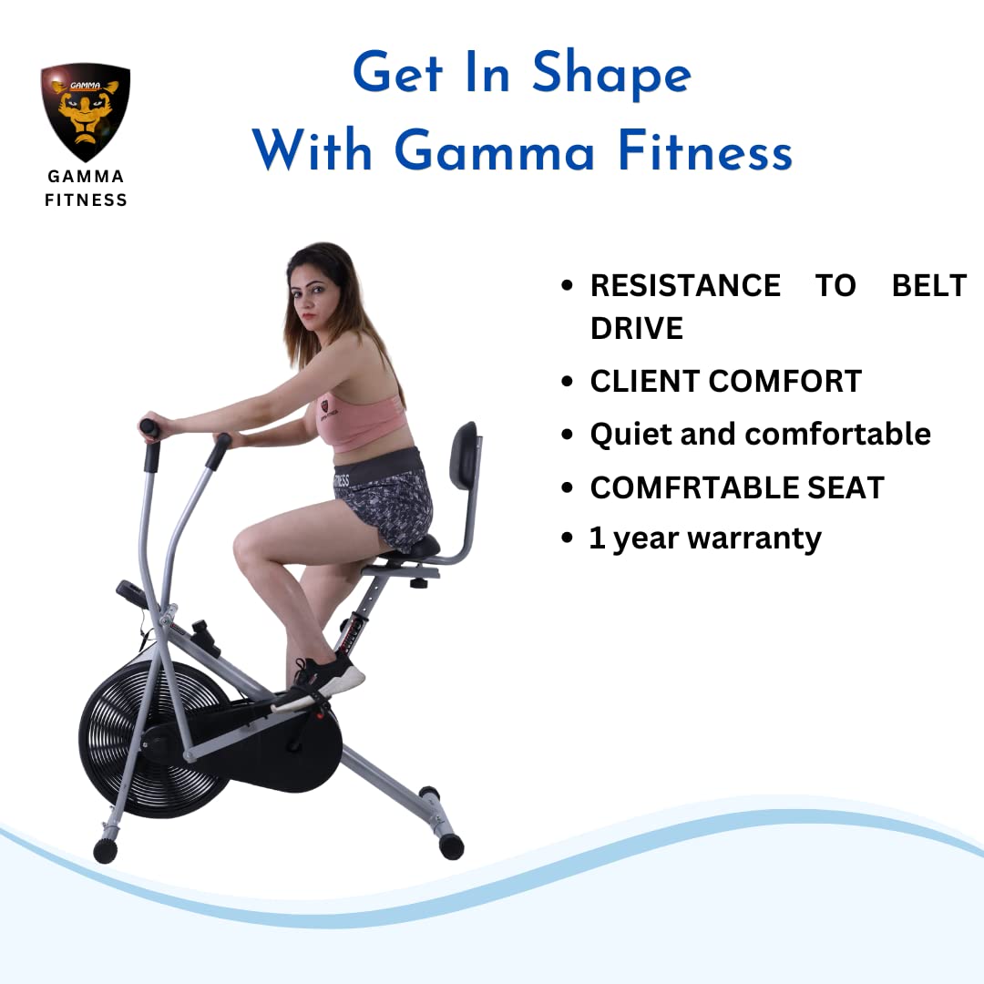 Gamma Fitness EB-09 an Air Bike With Back Support | Exercise Machine for Home Gym | Comfortable Seat and Adjustable Resistance |