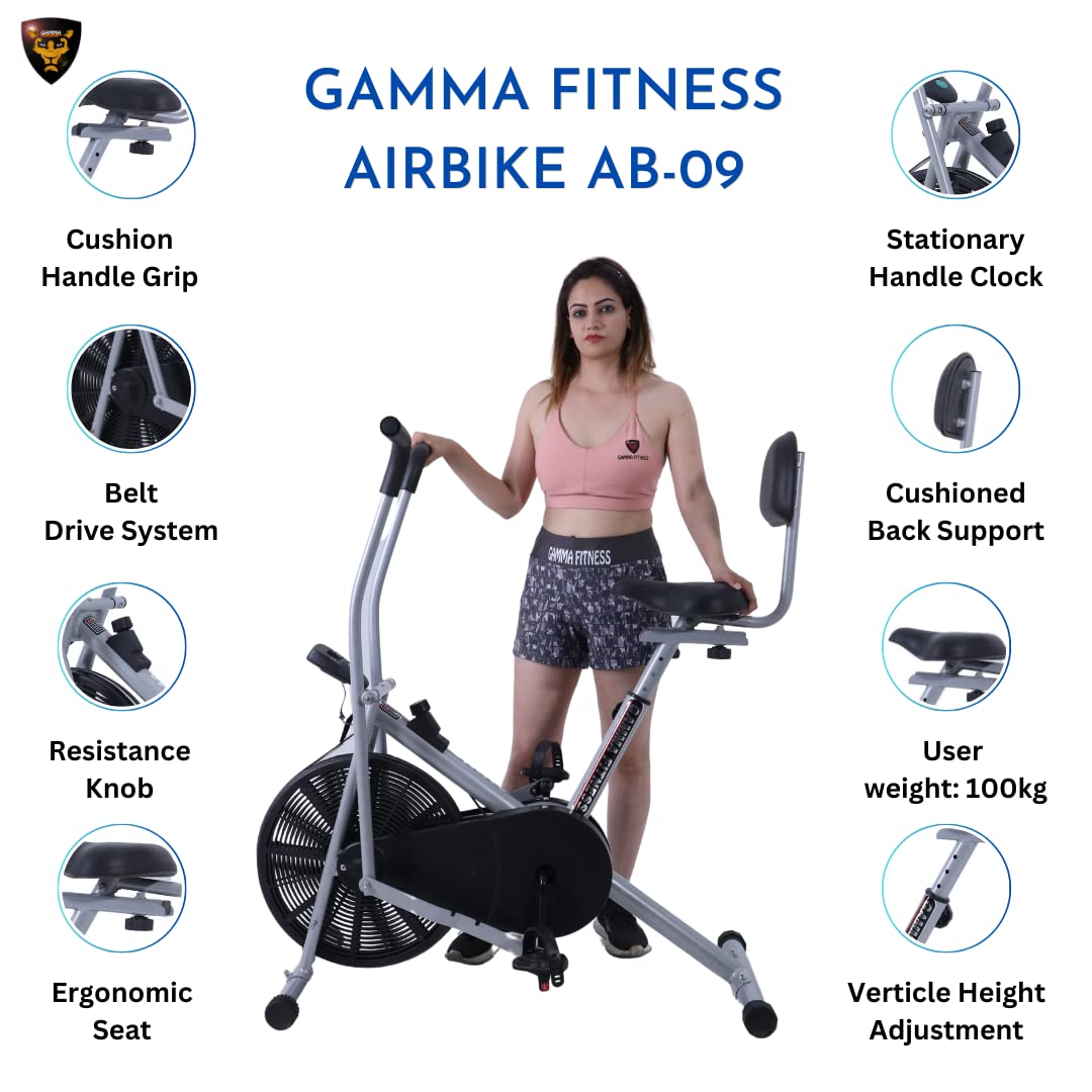 Gamma Fitness EB-09 an Air Bike With Back Support | Exercise Machine for Home Gym | Comfortable Seat and Adjustable Resistance |