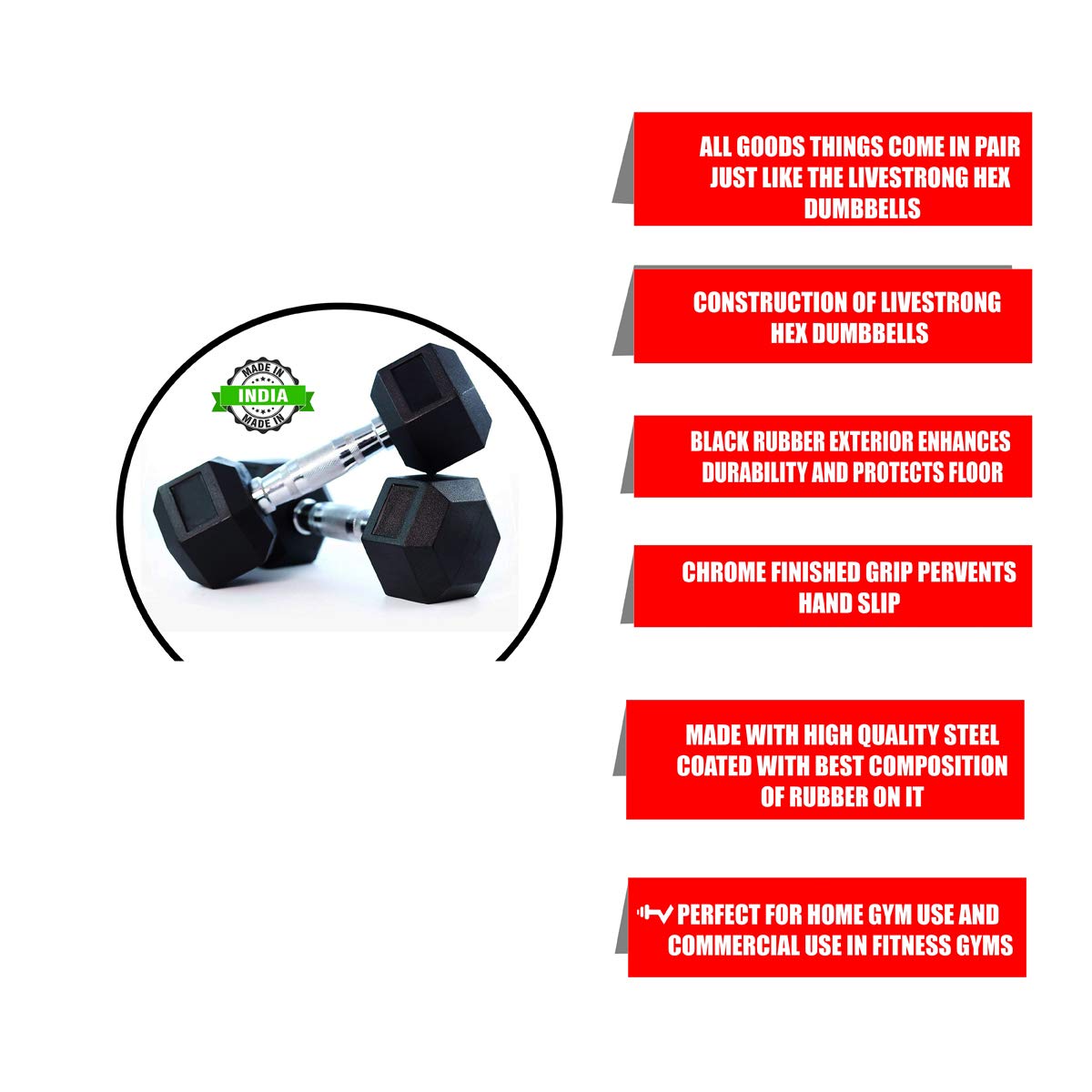 Hexagonal Dumbbells For Commercial Use (2.5Kg - 25 Kg)