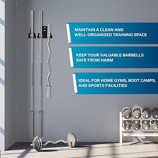 Gamma Fitness Vertical Wall Mounted Olympic Barbell Holder, Barbell Storage Rack, Hanging Barbell Rack for Home Fitness Equipment WMB-01