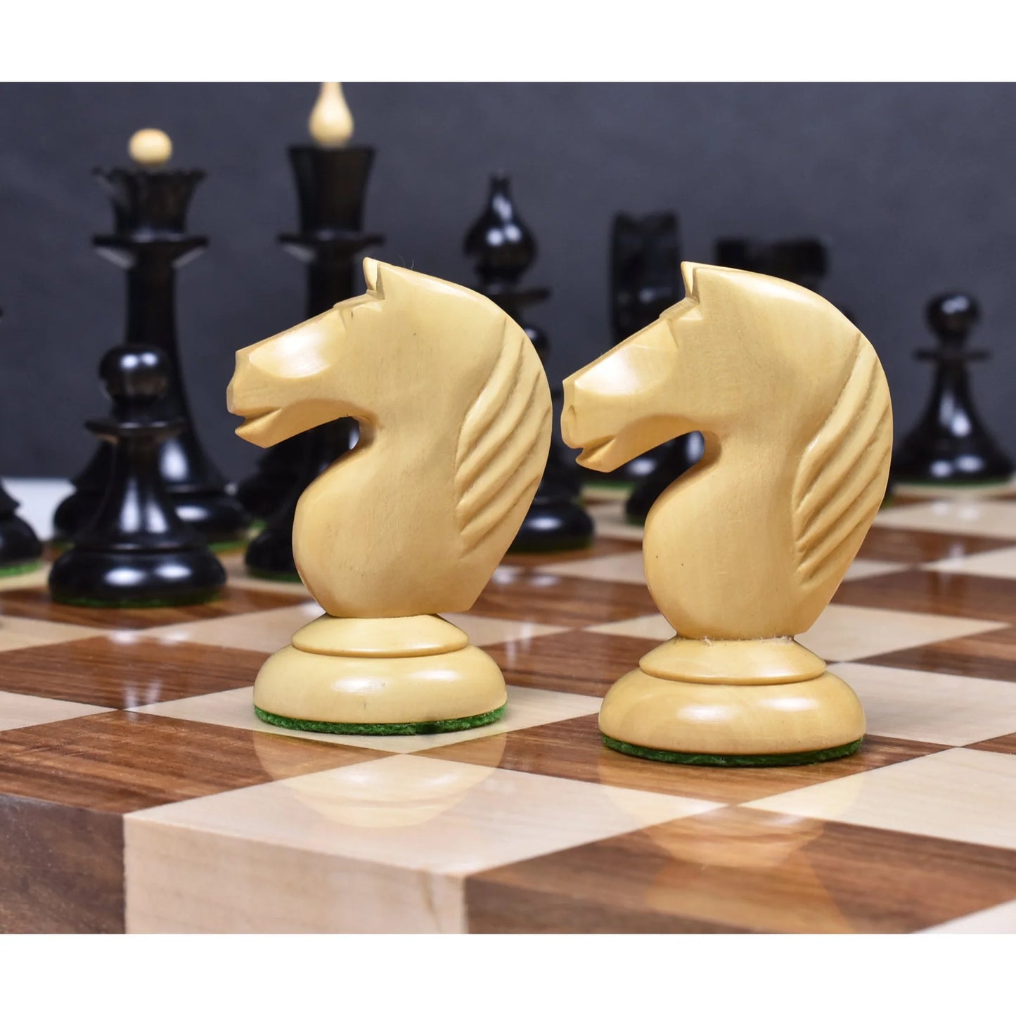 1950's Soviet Latvian Reproduced Chess Set - Chess Pieces Only- Ebonised Boxwood - 4"