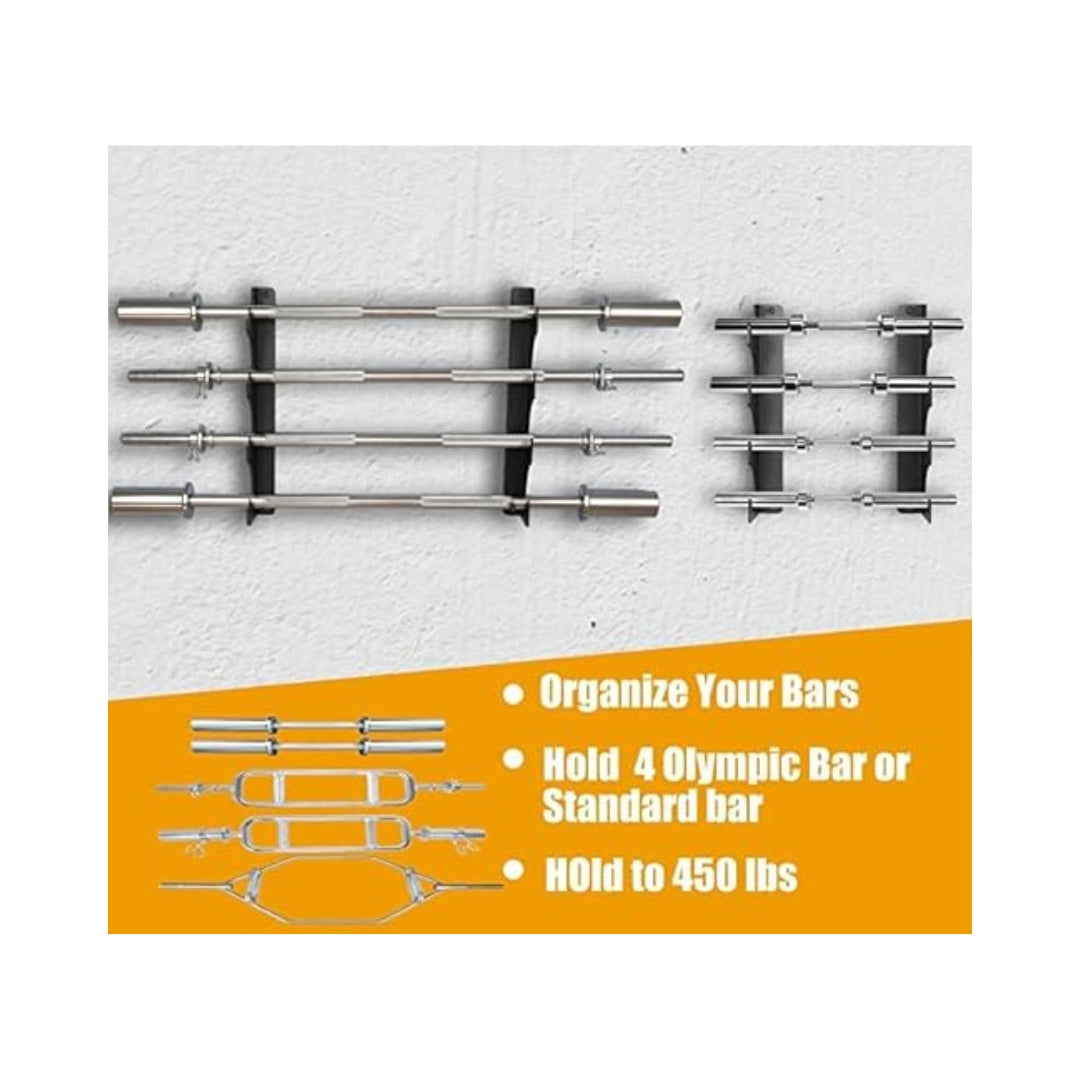 Gamma Fitness Horizontal Wall Mounted Olympic Barbell Rack 4 Bars Olympic Barbell Storage Rack Weight Bar Holder WM-BR-402