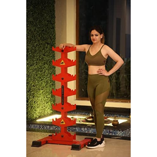 Gamma Fitness Laser Cut Dumbbell Rack For Home Gym Small or Commercial Gym | For All Types Of Dumbbells | Compact Size DR-05 | Upto 10 Pairs (7 Pair Rack)