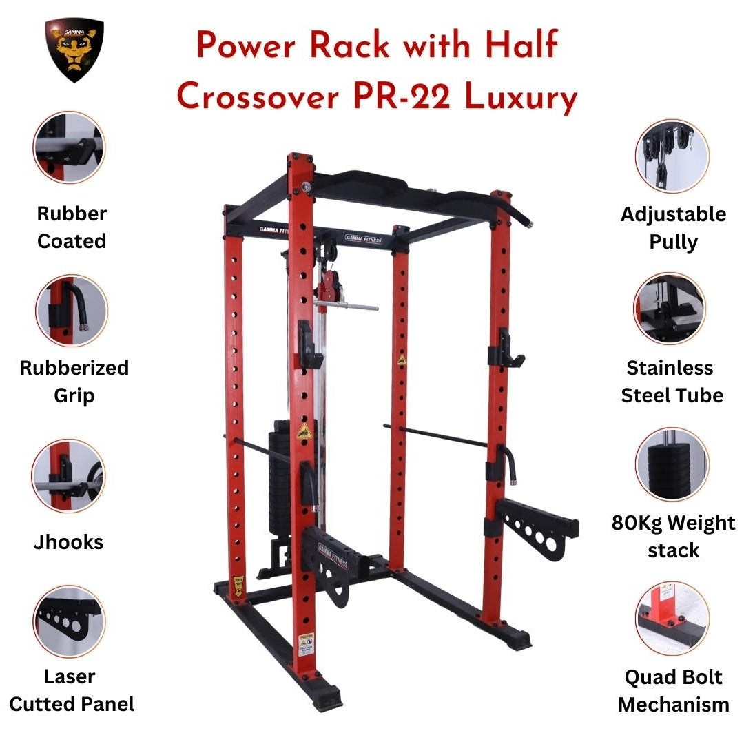 Power Squat Rack PR-22 Lx With Crossover, Lats Pull Down Commercial Made With Latest Laser Cut Technology For Commercial Gym or Home Gym Setup
