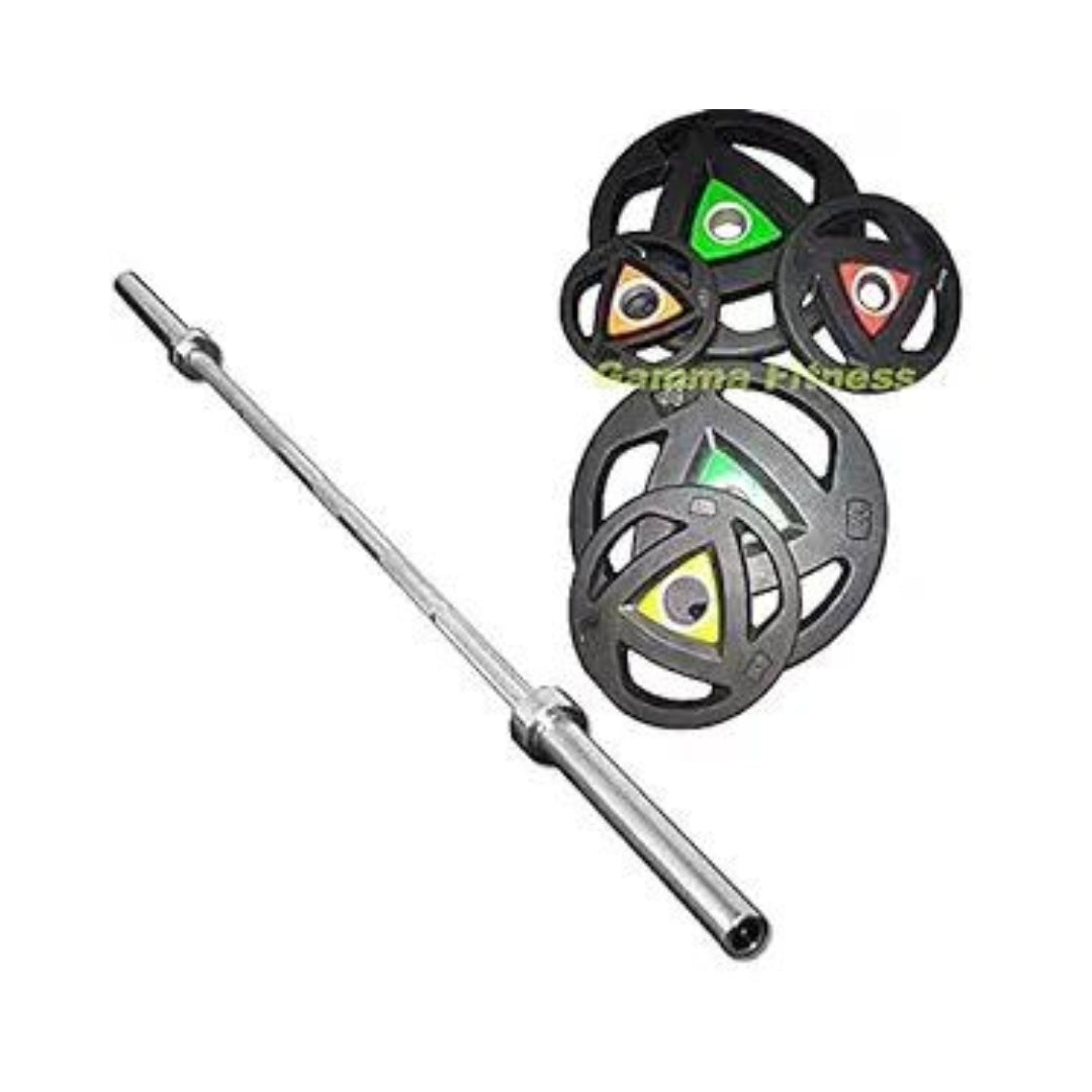 Gamma Fitness Home Gym Set 7 Feet Olympic Gym Rod with 50 Kg Olympic Rubber Coated Handle Plates HG-27 Package