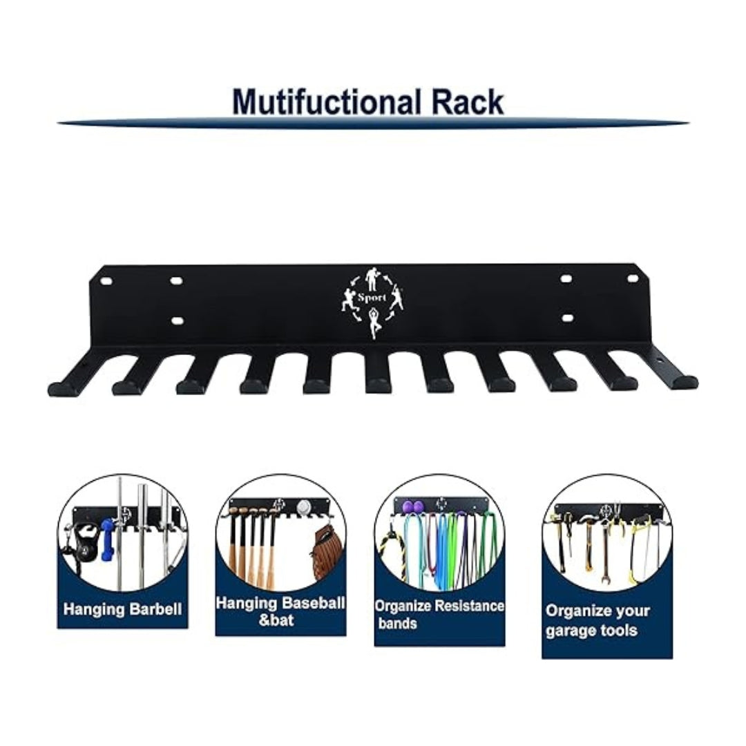 Gamma Fitness Gym Storage Rack, Home Gym Organizer Resistance Band Storage Rack Gym Wall Rack Hanger for Gym Accessories Olympic Barbells, Workout Bands, Yoga Foam Roller or Tools (24" Inch)