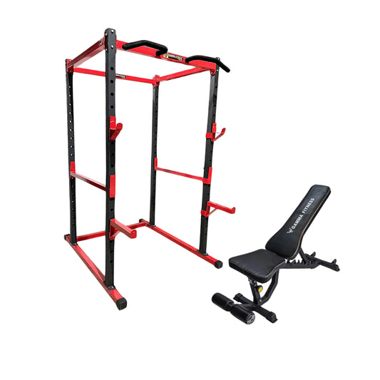 Power Rack Commercial Package PR-04 with Adjustable Bench AB-201 | for Home Gym Workout | Adjustable Gym Bench for Heavy Workout with Power Rack with jhooks and Laser Cutted Panel |