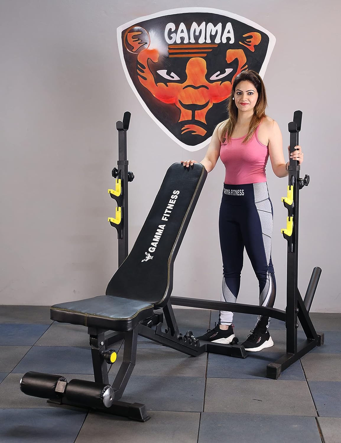 Squat Stand SS-901 With Adjustable Bench AB-201 Fully Adjustable Squat Stand, Bench Press Rack, Bicep Stand| Multipurpose Home Gym Setup