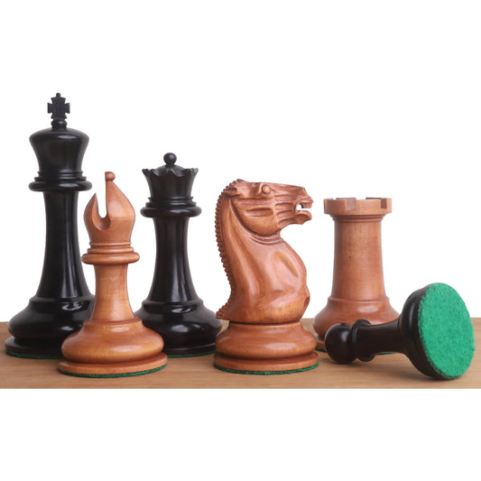 1849 Cooke Type Staunton Chess Set- Chess Pieces Only- Ebony Wood & Antiqued Boxwood - 4.3" King