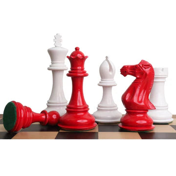 6.3" Jumbo Pro Staunton Luxury Chess Set - Chess Pieces Only - Red & White Lacquered