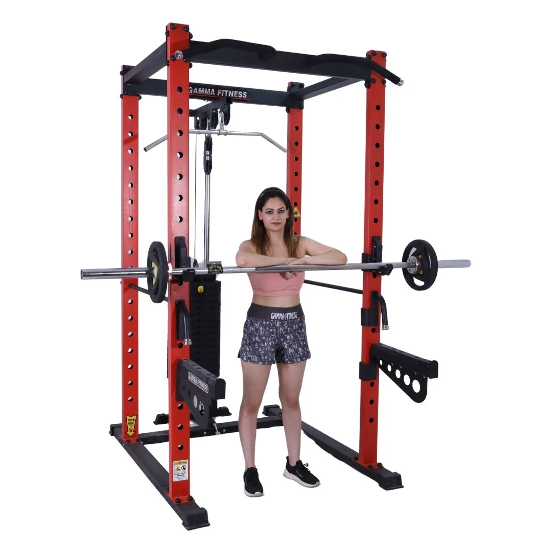 Power Squat Rack PR-42 Combo With Olympic 7 Feet Barbell, Adjustable Bench MB-400 & Rubber Coated Weight Plates