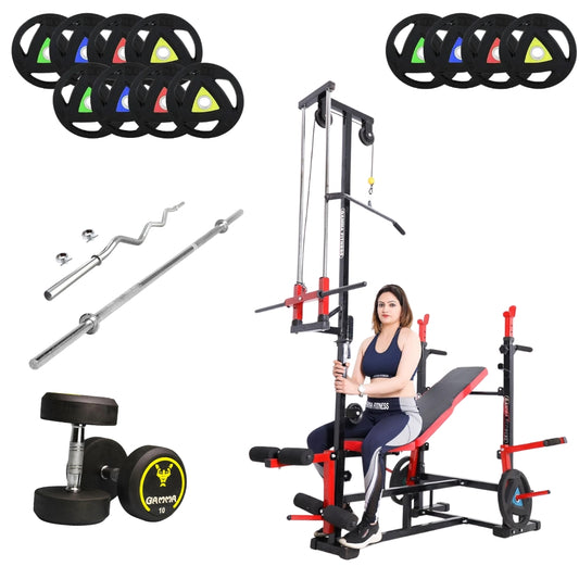 20 in 1 Bench with 7ft Rod, 4ft Curl and Olympic Rubber Coated Weight Plates