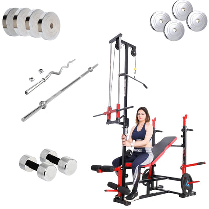 20 in 1 Bench with 7ft Rod, 4ft Curl and Steel Weight Plates