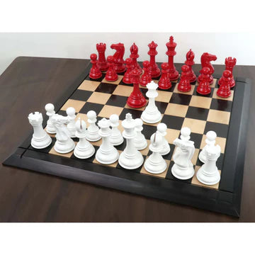 6.3" Jumbo Pro Staunton Luxury Chess Set - Chess Pieces Only - Red & White Lacquered