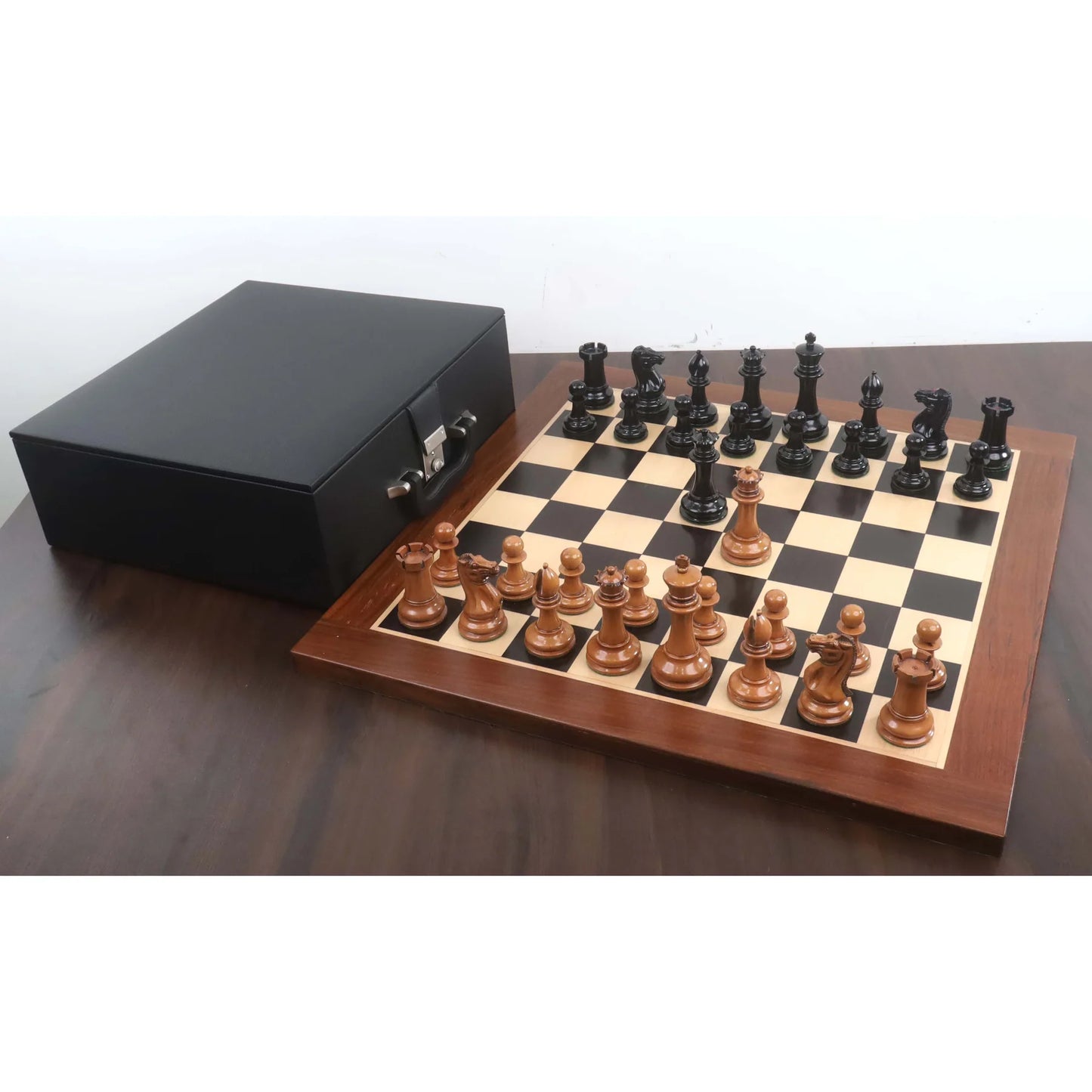 1849 Original Staunton Chess Set- Chess Pieces Only - Lacquered Distress Antiqued Boxwood & Ebony- 4.5" King