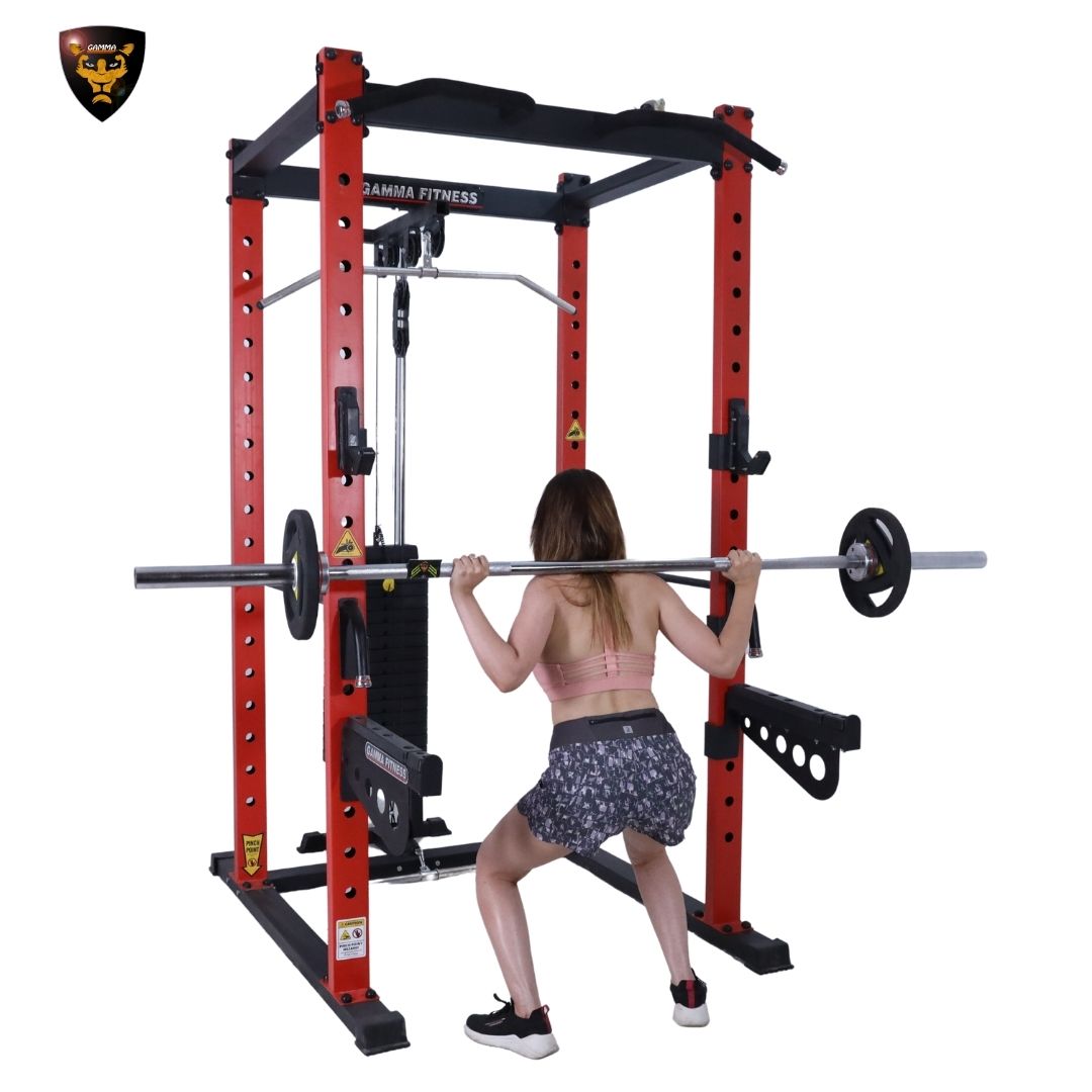 Power Squat Rack PR-42 Combo With Olympic 7 Feet Barbell, Adjustable Bench MB-400 & Rubber Coated Weight Plates