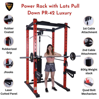 Power Squat Rack PR-42 Combo With Olympic 7 Feet Barbell, Adjustable Bench MB-400 & Rubber Coated Weight Plates