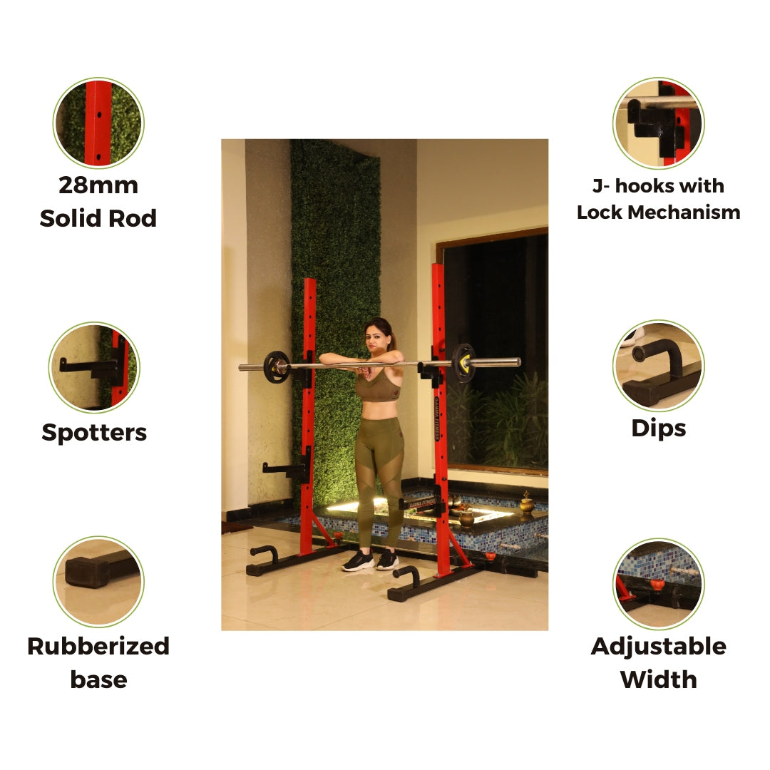 Gamma Fitness Adjustable Power Squat Rack PR-77 | With Adjusting Width Feature & Compatible Size | For Commercial or Home Gym Purpose