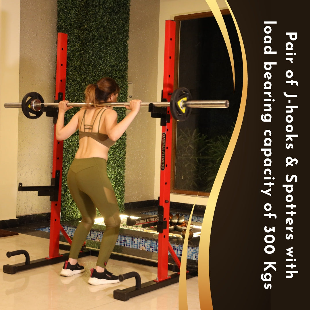 Gamma Fitness Adjustable Power Squat Rack PR-77 | With Adjusting Width Feature & Compatible Size | For Commercial or Home Gym Purpose