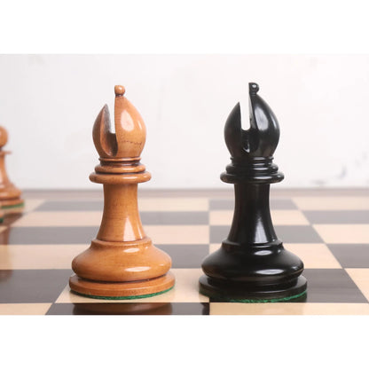 1849 Original Staunton Chess Set- Chess Pieces Only - Lacquered Distress Antiqued Boxwood & Ebony- 4.5" King