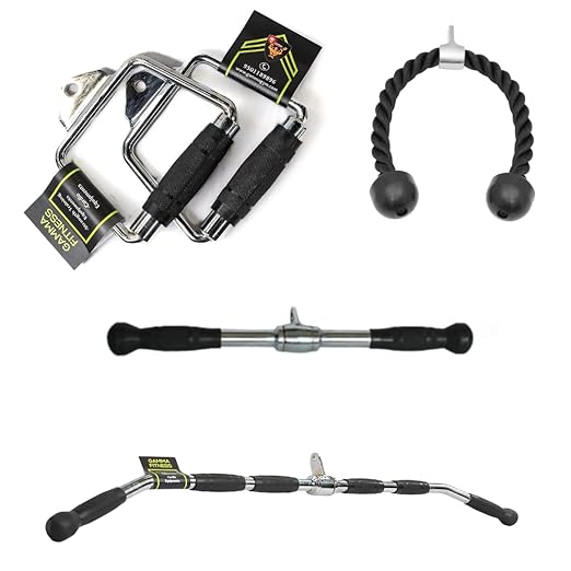 Gamma Fitness Machine Attachments Combo Pulley Handle, Cable Crossover Handle,Bicep/Tricep Handle, and Tricep Rope | Packs of 3 Handle and One Tricep Rope for Home Gym|