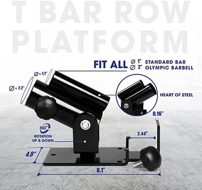 Gamma Fitness, Deluxe T-Bar Row Platform – Full 360° Swivel & Easy to Install – Fits 1” Standard and 2” Olympic Bars | Fits Land Mines Barbells Attachment for Deadlift Leg Squat Exercises