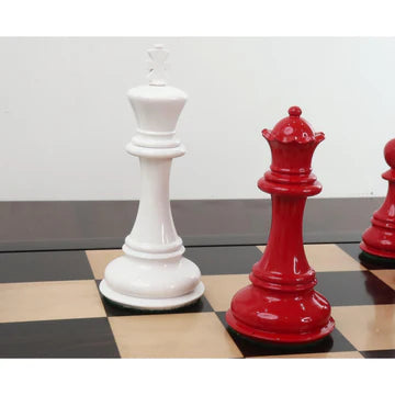 6.3" Jumbo Pro Staunton Luxury Chess Set - Chess Pieces Only - Red & White Lacquered