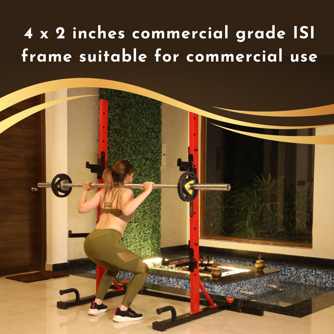 Gamma Fitness Adjustable Power Squat Rack PR-77 | With Adjusting Width Feature & Compatible Size | For Commercial or Home Gym Purpose