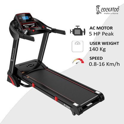 E1600 2.25 HP- 4.5 HP (Peak) AC, Incline - 15% Auto Incline, Max User Weight 140 KG