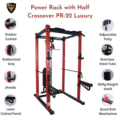 Gamma Fitness Power Squat Rack PR- 22 Luxury|Power Squat Rack with J- Hooks and Rubberised Boot | Power Squat Rack With Commercial Frame and Weight Stack|