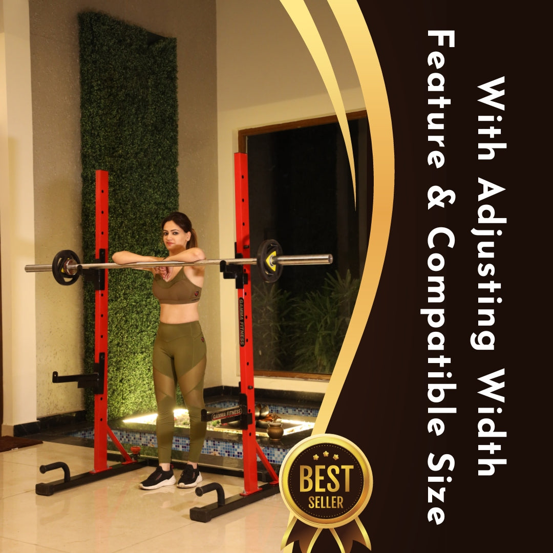 Gamma Fitness Adjustable Power Squat Rack PR-77 | With Adjusting Width Feature & Compatible Size | For Commercial or Home Gym Purpose