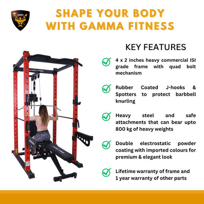 Power Squat Rack PR-42 Combo With Olympic 7 Feet Barbell, Adjustable Bench MB-400 & Rubber Coated Weight Plates