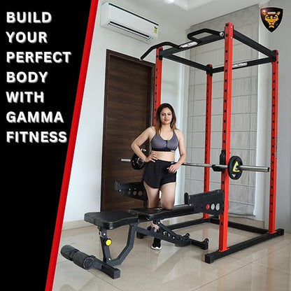 Gamma Fitness Power Squat Rack PR-04 Luxury with Semi Commercial Adjustable Gym Bench AB-201| for Home Gym|