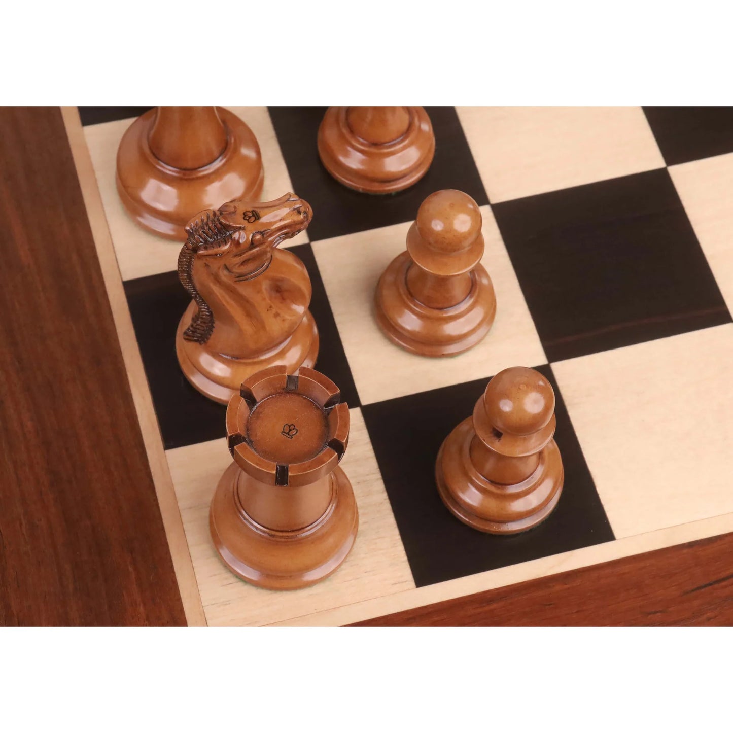 1849 Original Staunton Chess Set- Chess Pieces Only - Lacquered Distress Antiqued Boxwood & Ebony- 4.5" King