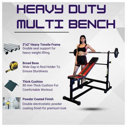 Gamma Fitness MB-125 Bench Combo With Rubber Coated Weight Plate, 7FT Rod, 4FT Curl Rod, Dumbbell Rod