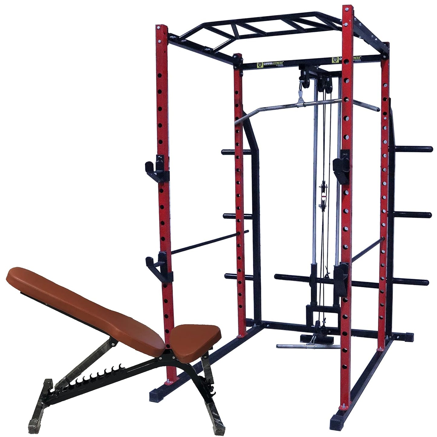 Gamma fitness Home Gym Equipment PR-27 Power Rack with Adjustable Bench AB-101