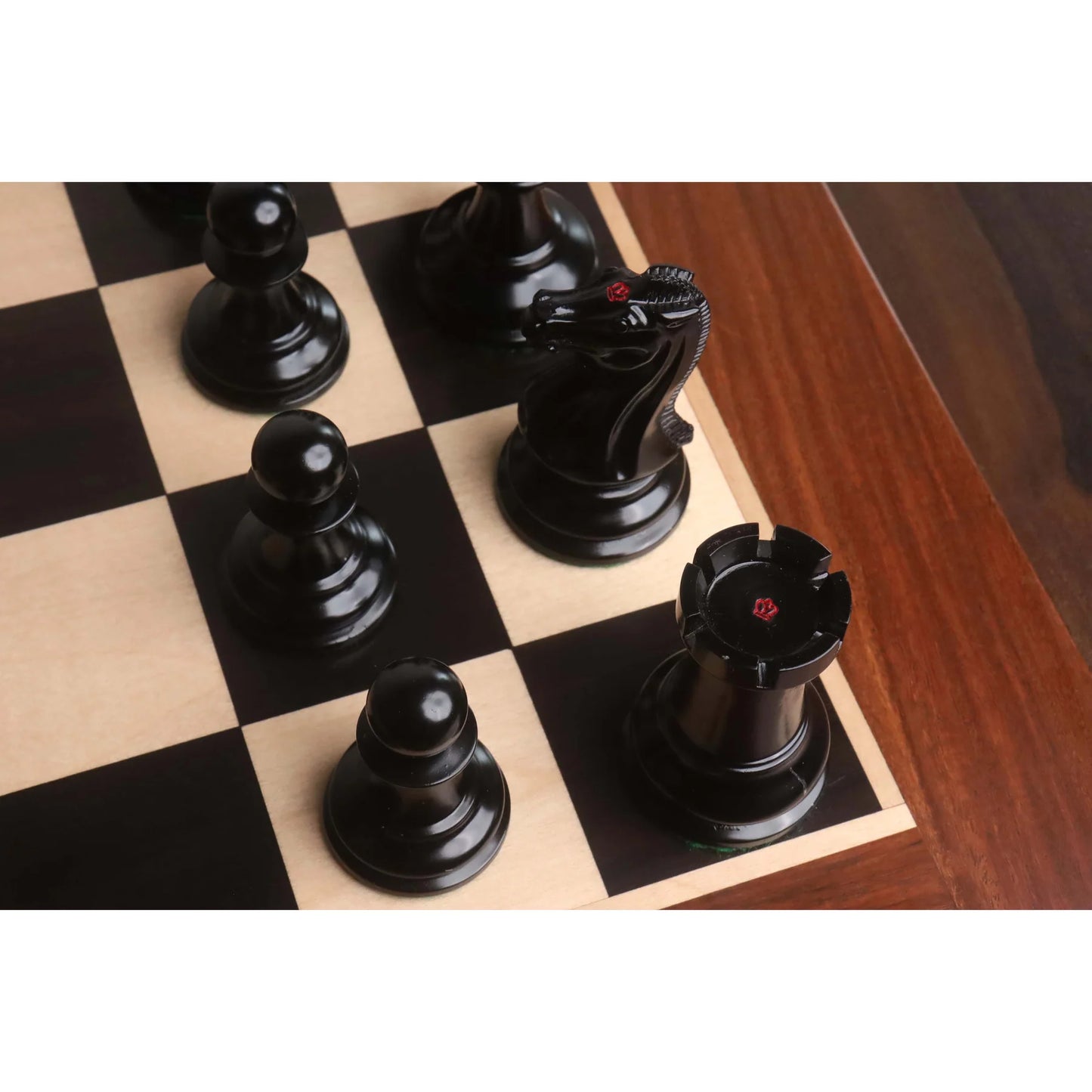 1849 Original Staunton Chess Set- Chess Pieces Only - Lacquered Distress Antiqued Boxwood & Ebony- 4.5" King