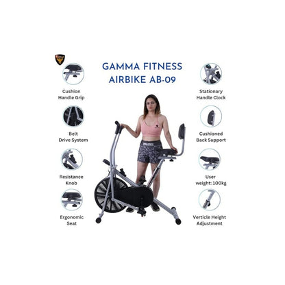 Gamma Fitness AB-09 | Air Bike With Back Support | Exercise Machine for Home Gym | Comfortable Seat and Adjustable Resistance|