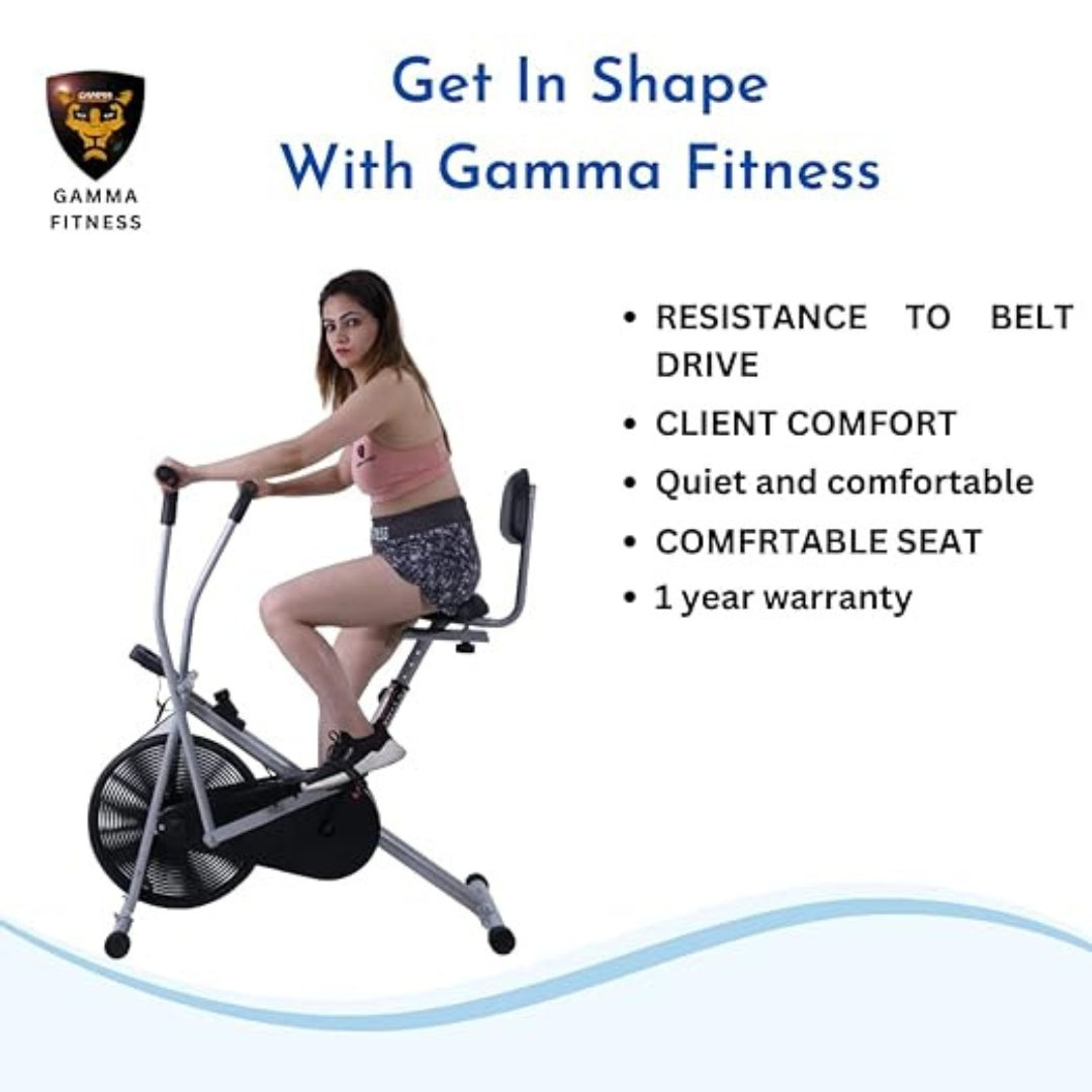 Gamma Fitness AB-09 | Air Bike With Back Support | Exercise Machine for Home Gym | Comfortable Seat and Adjustable Resistance|