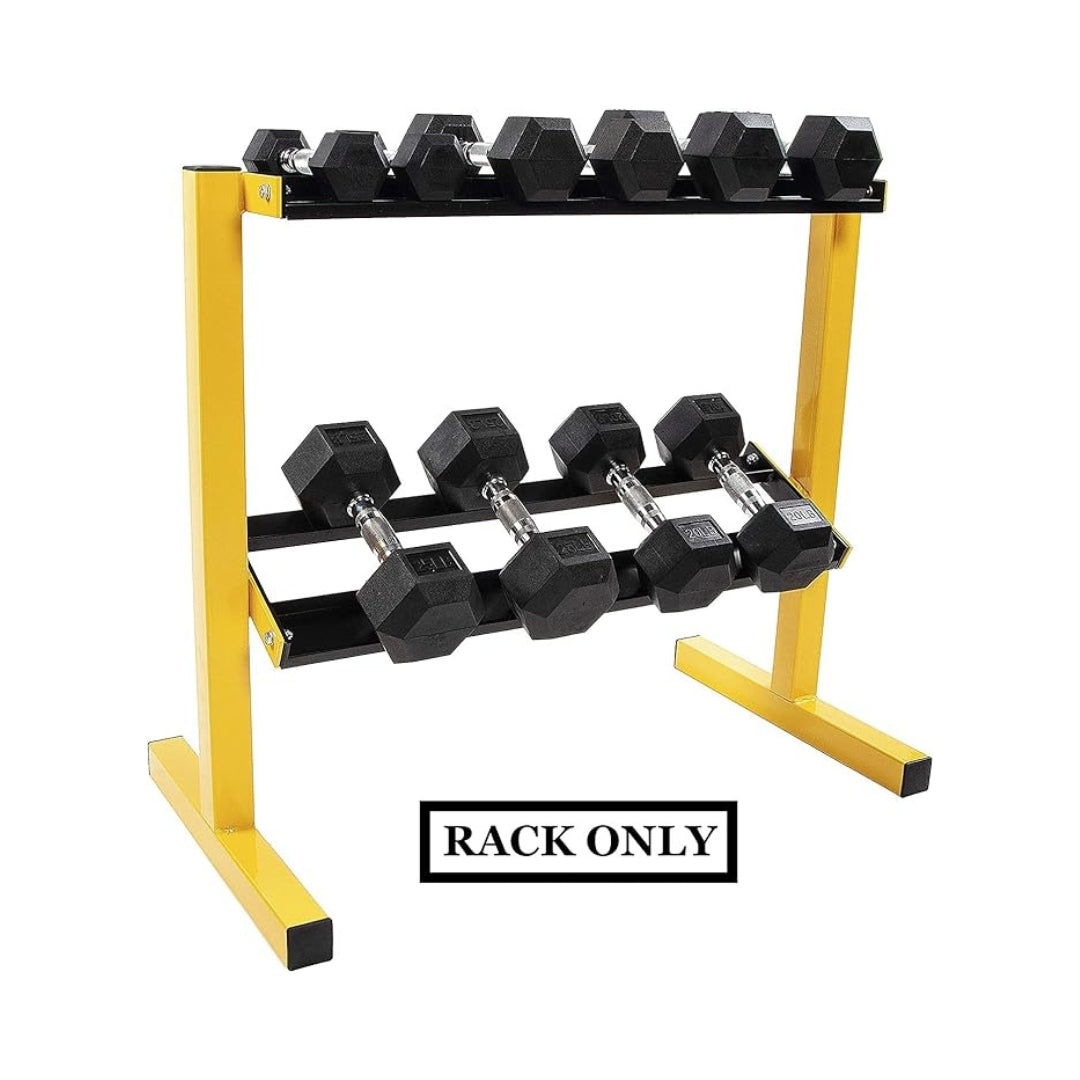 Gamma Fitness 2-Tier Easy-Grab Dumbbell Rack Multilevel Weight Storage Organizer for Home Gym, 600-Pound Capacity, Yellow/Black DR-15