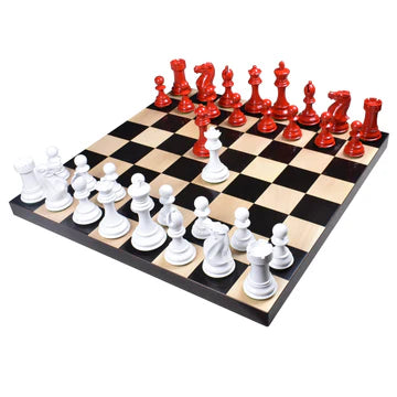 4.1" Pro Staunton Weighted Red & Black Painted Wooden Chess Set - Chess Pieces Only