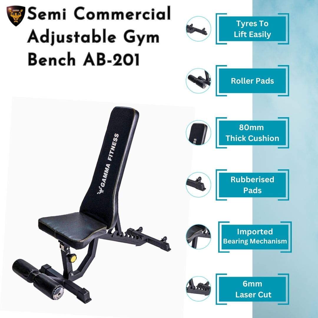 Gamma Fitness Exercise Bench For Semi Commercial or Home Gym Workout With Laser Cut Adjustments AB-201